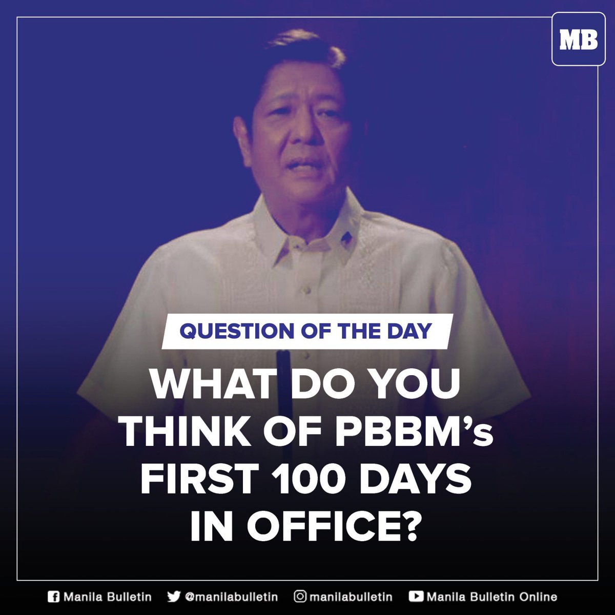 manilabulletin's tweet photo. How would you describe President Bongbong Marcos Jr.'s first 100 days as the President? https://t.co/wVLOKeD8fj