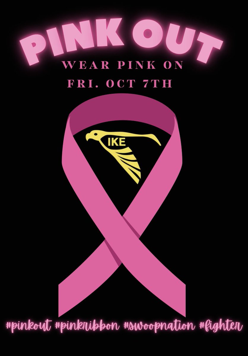 Show your support by wearing pink tomorrow 💖 #pinkout #swoop #BreastCancerAwareness <a href="/TyRobMc/">Tynica Robert-McMillan; MBA, M.Ed</a> <a href="/bolton_kesha/">Kesha Bolton</a> <a href="/elitparker/">Eli Parker</a> <a href="/Eisenhower_IB/">Eisenhower IB</a> @BIGIKEVBALL <a href="/bigikeband/">Mighty Eagle Band</a> <a href="/BigIkeHoops/">EisenhowerHoops</a> <a href="/EisenhowerFB/">Aldine Eisenhower Football</a> <a href="/danceatike/">Eisenhower HS Dance Program</a>