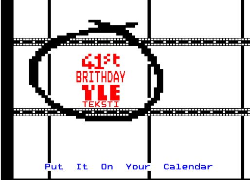 ttvmatti's tweet photo. #tekstitv41 Yle #tekstitv 41 vuotta. Pixelitaiteilijoiden juhlanäyttely sivuilla 830-846 https://t.co/8tde42TJDM #pixelart #teletext #teletextart @andyuglifruit @polyducks https://t.co/KSrUIGI7ub