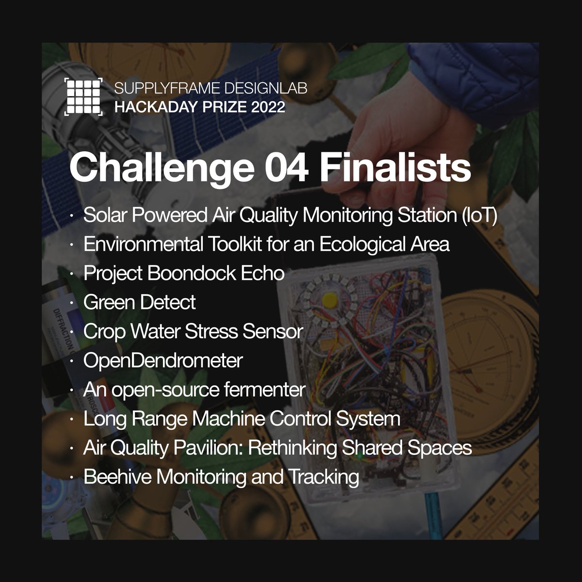 hackaday's tweet photo. 🎉 Congratulations to the Top 10 finalist of the 2022 #HackadayPrize
Challenge 04: #ClimateResilientCommunities.
All finalists will receive $500 and are eligible for the grand prize of $50,000, that will be announced in November! https://t.co/sBD5Ab6cjO