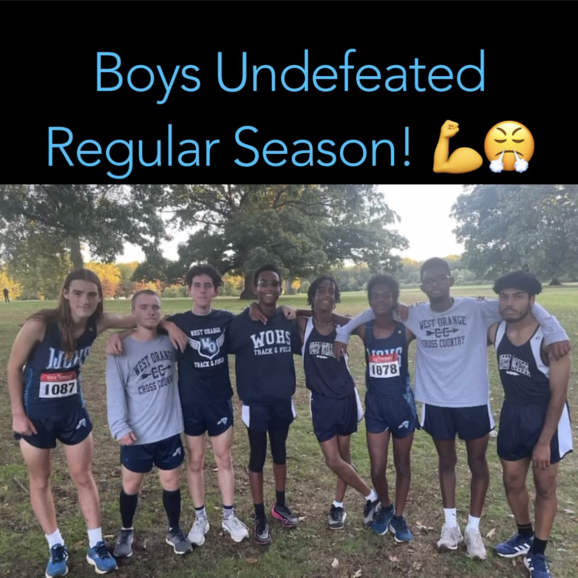 WOHSXCTF's tweet photo. Congrats to the Boys XC Team (missing a few ๐ธ) who finished the #SuperEssexConference #LibertyDivision Regular Season Undefeated! On to the Championship portion of the season! Letโs GO WO ๐ช๐ค https://t.co/TKy1cMvpjq
