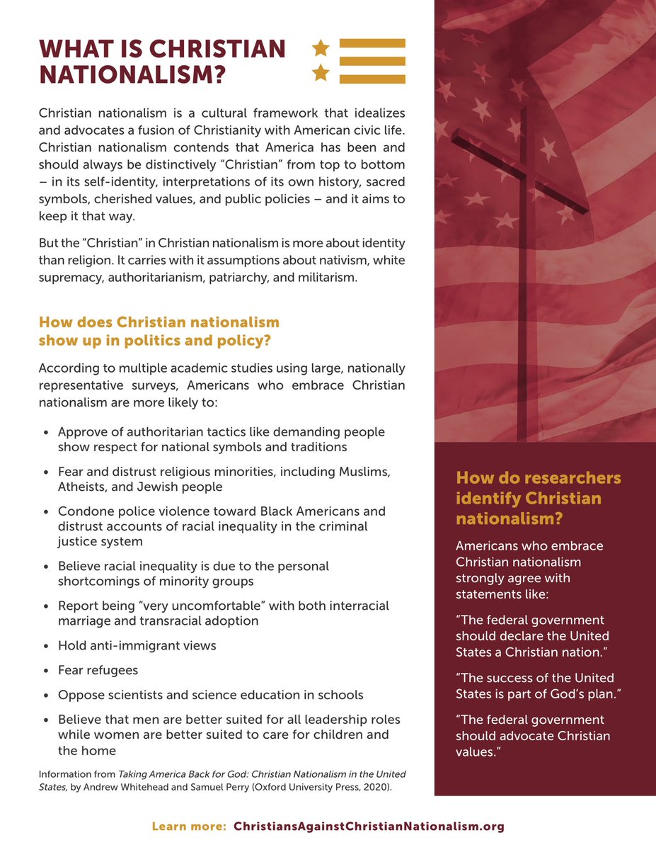 What is White Christian Nationalism? Here’s a “one-page overview of the political ideology and how 
researchers measure it.” Thanks <a href="/JemarTisby/">JemarTisby.Substack.com.</a>, #ChristiansAgainst and @GorskiPhilip who retweeted this.