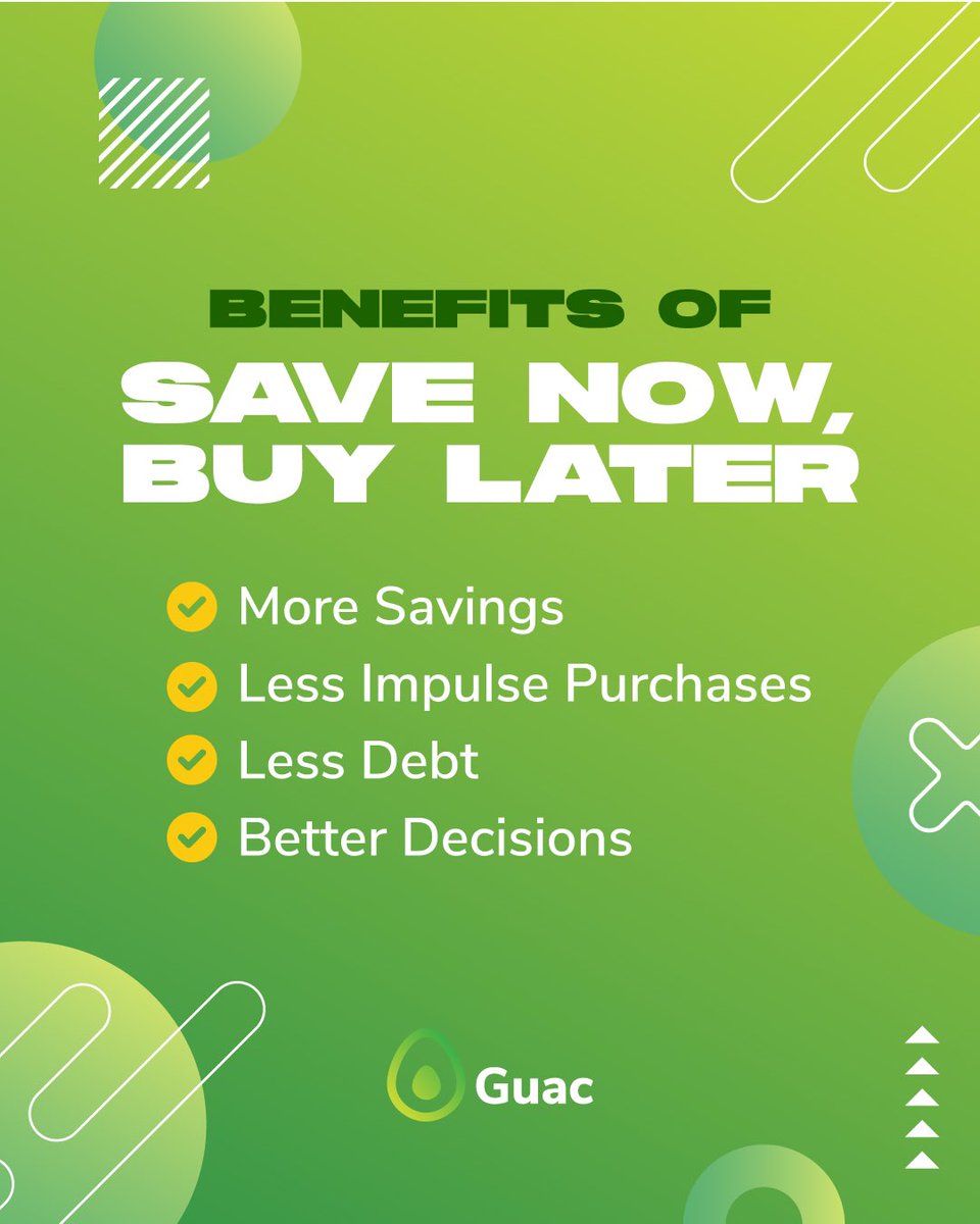 guacappsavings's tweet photo. In some circumstances, “Buy Now, Pay Later” can be helpful... But we believe this method is much better for overall financial wellness. Give it a try and let us know what you think! 🥑 #savewhileyouspend https://t.co/uJKJ9ChxtV