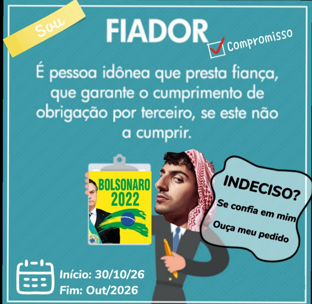 jalinformei's tweet photo. Campanha 
#SouFiadorDeBolsonaro

Se comprometa c um amigo, parente ou conhecido q esteja indeciso a votar em @jairbolsonaro 

Se tem 1 mil pessoas em seus contatos do Zap podemos alcançar 1 milhão de compromissos c apenas 1 mil postagens 

Eram 32 mi de indecisos, agora 31 mi 🤖 https://t.co/alZSv5cCDB