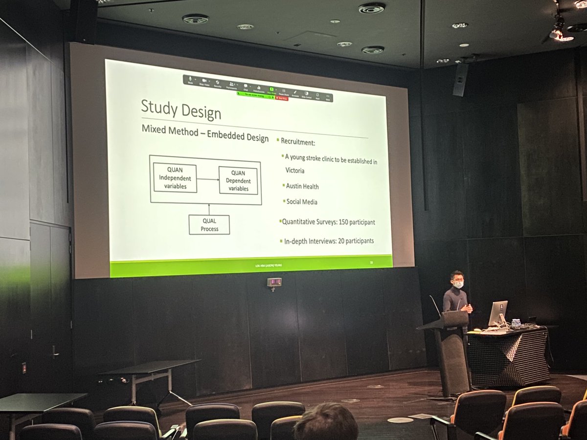 Well done to Jason Yeung for an excellent oral presentation this morning on benefit finding and quality of life in #youngstroke survivors for his Masters. Well done! <a href="/TheFlorey/">The Florey</a> <a href="/KarenBorschmann/">Karen Borschmann</a> @vthijs <a href="/AVERTDOSEtrial/">AVERT DOSE trial</a> 🧠