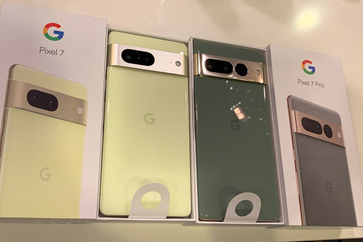 DashofS's tweet photo. @madebygoogle Pixel 7’s are here!! Lemongrass and Hazel colours. Which one do you think I should use and test first? #Pixel7Pro #Pixel7 https://t.co/7RyEeIM7tc