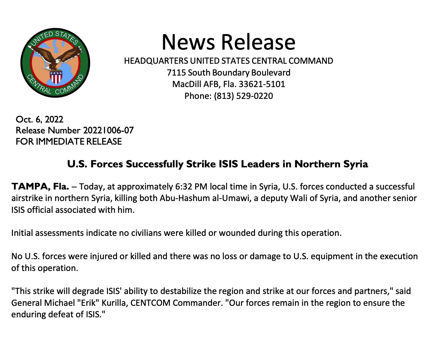 U S Central Command U S Forces Successfully Strike Isis Leaders In Northern Syria T Co Hdvft71c2u T Co 6b7nrnmreb Twitter U S Central Command U S Forces Successfully Strike Isis Leaders In Northern Syria T Co Hdvft71c2u T Co 6b7nrnmreb Twitter