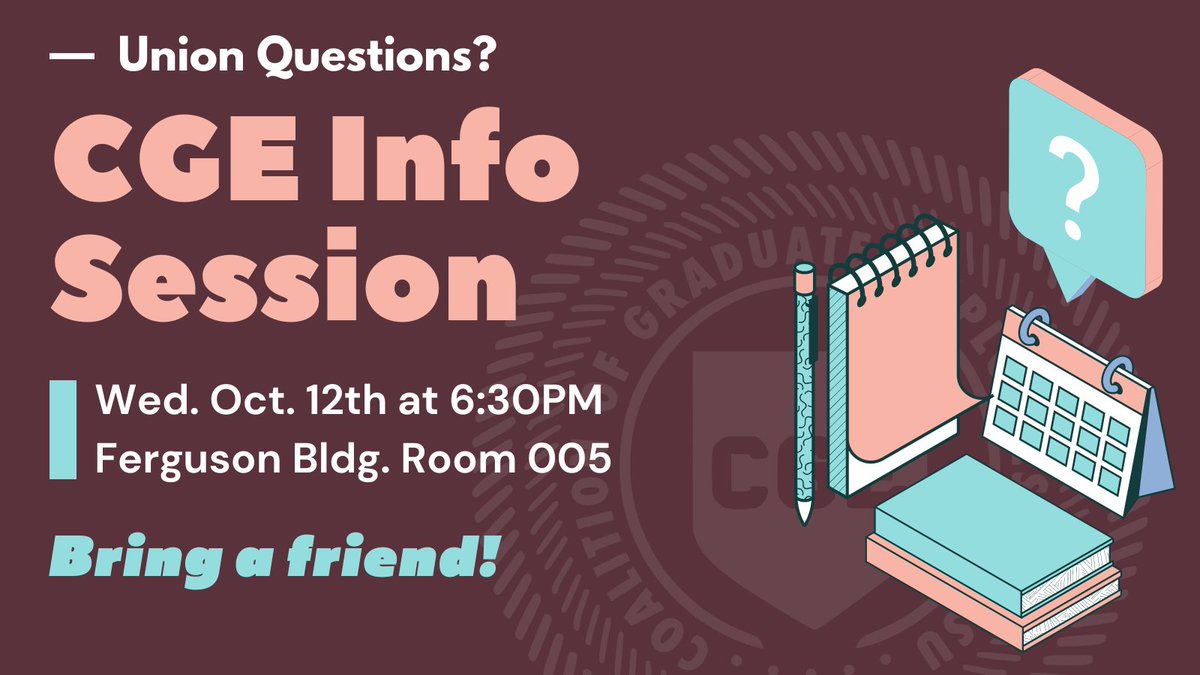 cge_psu's tweet photo. It's time for another CGE info session. This is the best way to learn about unions and union organizing and get plugged in.
Remember, the union doesn't happen without all of us!
#cgepsu #gradswork #gradunion https://t.co/ElXpSWE9Fs
