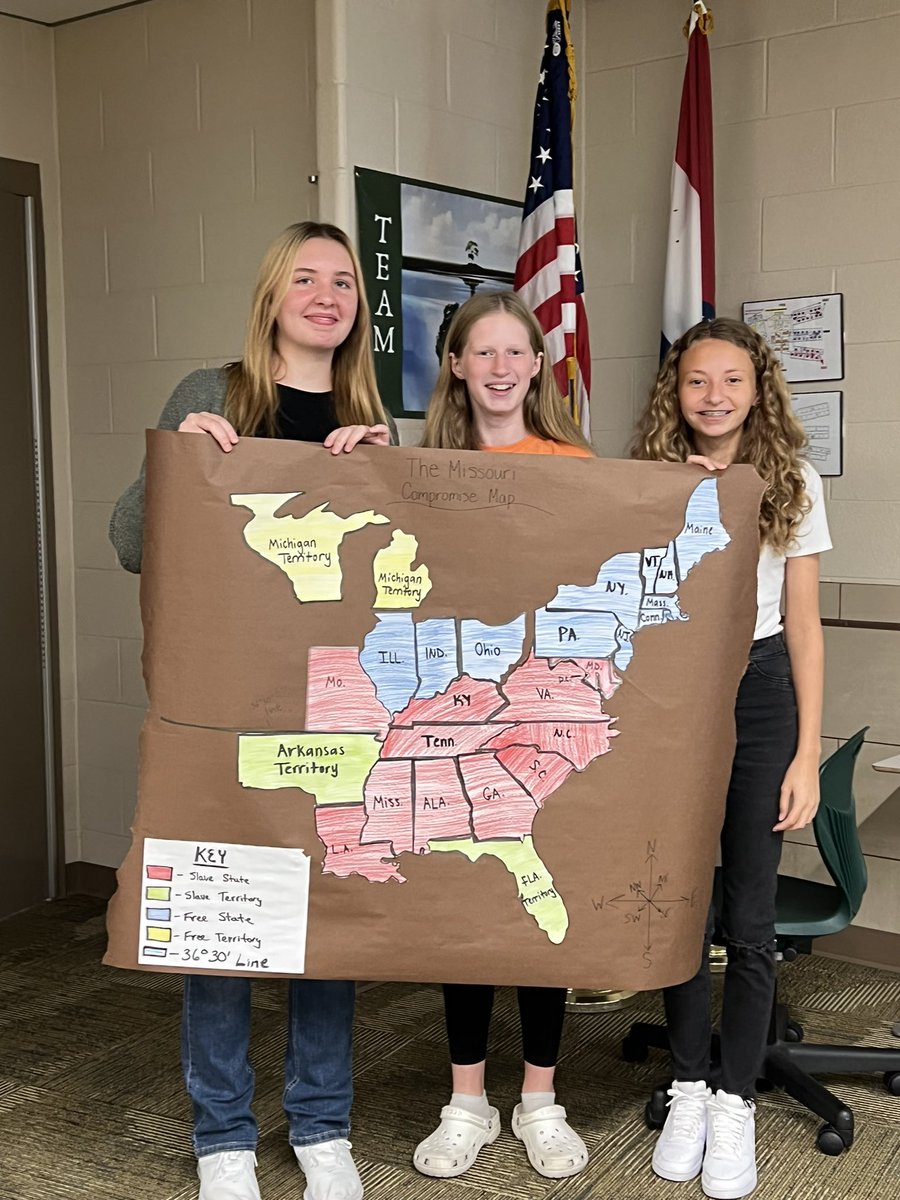 MissThomasgv's tweet photo. 8th Grade Social Studies collaborated to construct a map of the Missouri Compromise &amp; explain the necessity of the law @n8than_thomas #NMSteach https://t.co/n8HT3s1SWc