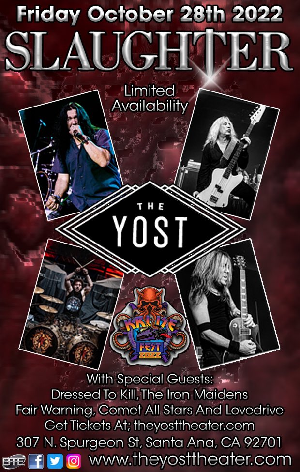 Mark Slaughter (@markslaughter33) on Twitter photo Concert Reminder
When: Friday Oct 28th 2022
Where: Santa Ana, CA
<a href="/YostTheater/">Yost Theater</a>
#MarkSlaughter #Slaughter #UpAllNight #FlyToTheAngels #MadAboutYou #ErnieBallStrings #PickGuyGuitarPicks #CarlinoGuitars #FuTone #MorleyPedals #PariahPickups
#KemperAmps
#GodinGuitars #KissKruise2022 Concert Reminder
When: Friday Oct 28th 2022
Where: Santa Ana, CA
<a href="/YostTheater/">Yost Theater</a>
#MarkSlaughter #Slaughter #UpAllNight #FlyToTheAngels #MadAboutYou #ErnieBallStrings #PickGuyGuitarPicks #CarlinoGuitars #FuTone #MorleyPedals #PariahPickups
#KemperAmps
#GodinGuitars #KissKruise2022