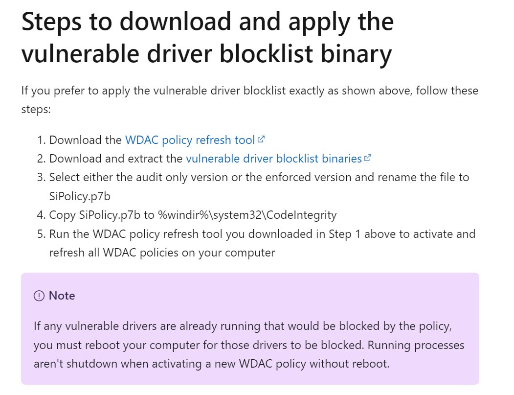 David Weston (DWIZZZLE) on Twitter "Update to the HVCI blocklist docs