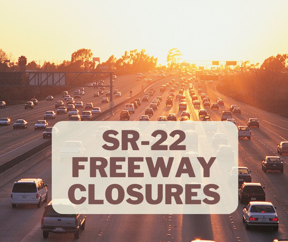 CityGardenGrove's tweet photo. ⚠️#GardenGrove Freeway SR-22 commuters, be aware of these #freewayclosures:
-10/7, 9AM-2:30PM
EB SR-22 Valley View St to The City Dr lane #4
WB SR-22 The City Dr to Valley View St lane #4
-10/8
SB I-5 to EB SR-22 connector, 4-9AM
SB SR-57 to EB SR-22 connector, 4-10AM
#gg1956 https://t.co/tcb9XphZuM