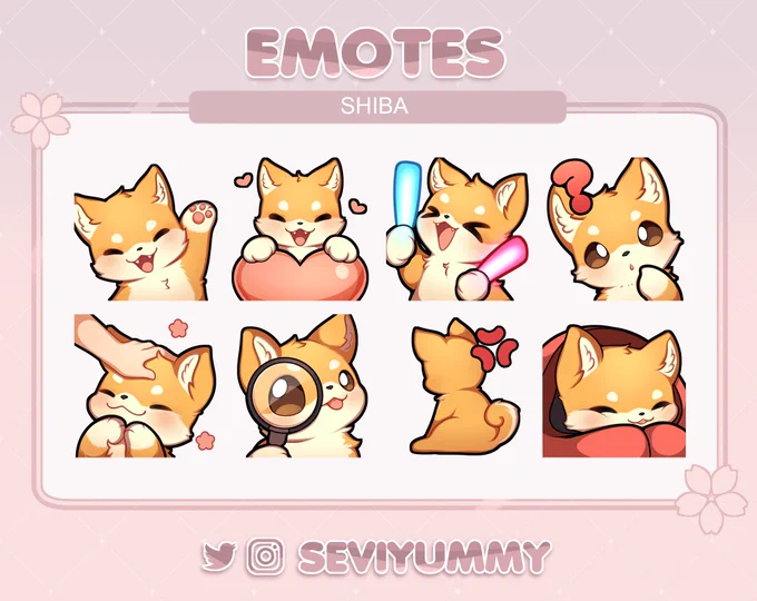 ✨NEW Pay To Use Emotes✨
🐾 Shiba edition! 🐾  
🌸  $10 each set 🌸

You can find this one and more on my Etsy and Ko-fi!
https://t.co/3NmXis5Fsb
https://t.co/hoJ9RpdIoH 