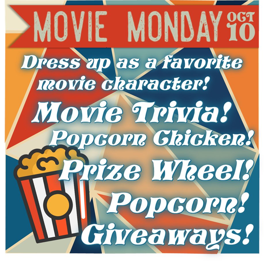 Tulsa2gether's tweet photo. #Tulsa2Gether It is the first day of our #BackToSite Bash! Today we celebrate #MovieMonday! Share your favorite movie character with us and don't forget to get a heaping helping of prizes, popcorn, and popcorn chicken! https://t.co/RLEbSKoQzz