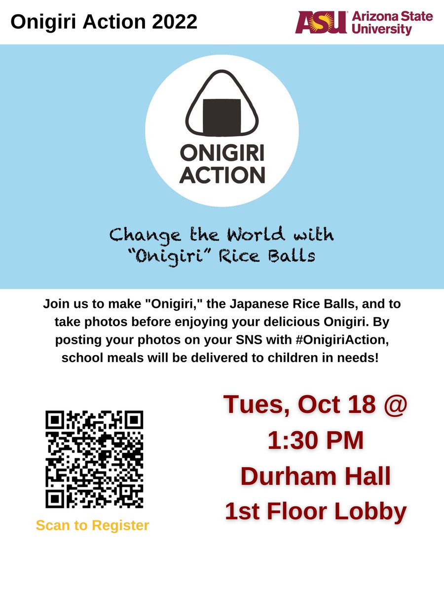 asianstudiesasu's tweet photo. Like rice? Wanna help children in need? Join us at #OnigiriAction https://t.co/lu4JTKkvu9