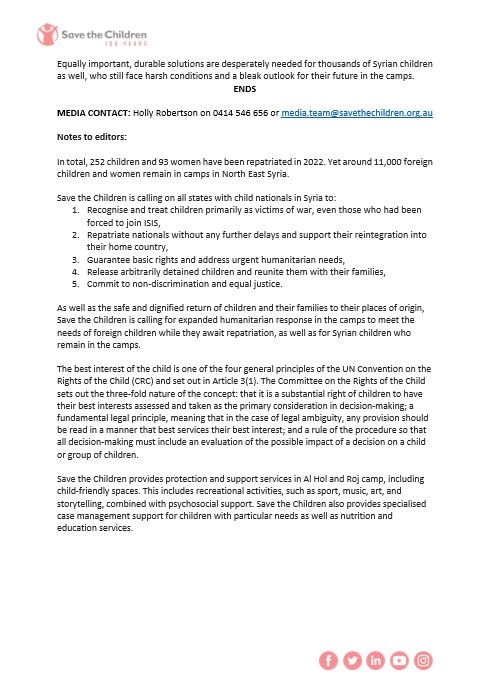 Save the Children Australia News (@saveausnews) on Twitter photo MEDIA RELEASE:Save the Children welcomes yesterday's repatriation of 7 children & 4 women from North East #Syria to Germany. "Other countries must follow this example and urgently bring their children home before winter comes” – Beat Rohr <a href="/save_children/">Save the Children International</a> in #Syria MEDIA RELEASE:Save the Children welcomes yesterday's repatriation of 7 children & 4 women from North East #Syria to Germany. "Other countries must follow this example and urgently bring their children home before winter comes” – Beat Rohr <a href="/save_children/">Save the Children International</a> in #Syria