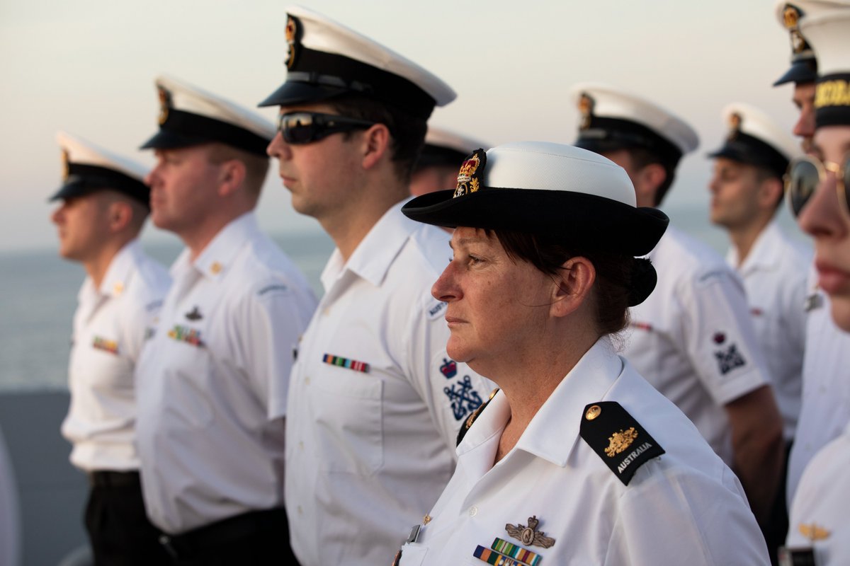 Australian_Navy's tweet photo. During the sea phase of #ExKakadu 2022, #HMASHobart's ship's company participated in a sunset memorial service to honour the life and service of Her Majesty Queen Elizabeth II. 🌅

📸: LSIS Tara Morrison #PartnershipLeadershipFriendship #KA22 #AusNavy https://t.co/4PrDBV9awz
