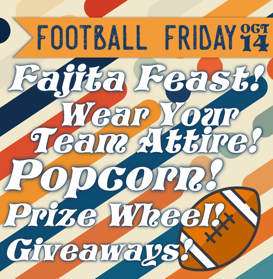 Tulsa2gether's tweet photo. #Tulsa2Gether It is Day 5 of the #BackToSite Bash. And, we have saved the best for last. We have three words for you: Football. Fajitas. Popcorn. #Awesome #FootballFriday #CouldNotBeBetter https://t.co/6YknCTJ7tj