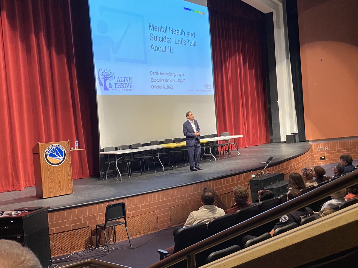 Excited to have Dr. Dan Reidenberg from SAVE at Hastings HS tonight presenting Mental Health and Suicide: Let’s Talk About It. Thank you to all of our community partners who participated in the resource fair!
