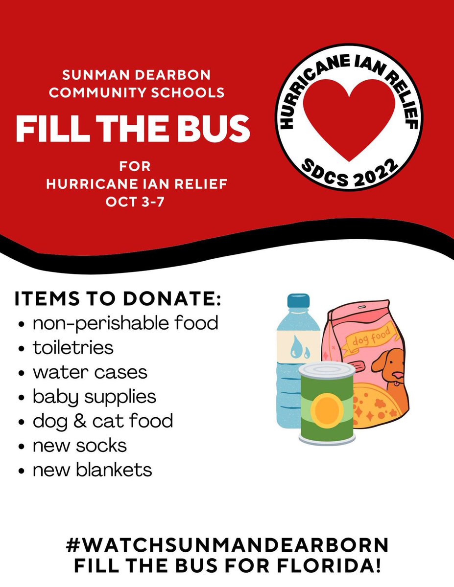 ECstudentsec's tweet photo. ATTENTION TROJAN FANS! We will be collecting items to donate at the game tomorrow night for hurricane Ian relief. Bring in any of the items listed and FILL THE BUS!!! https://t.co/EwxqTzYEaG