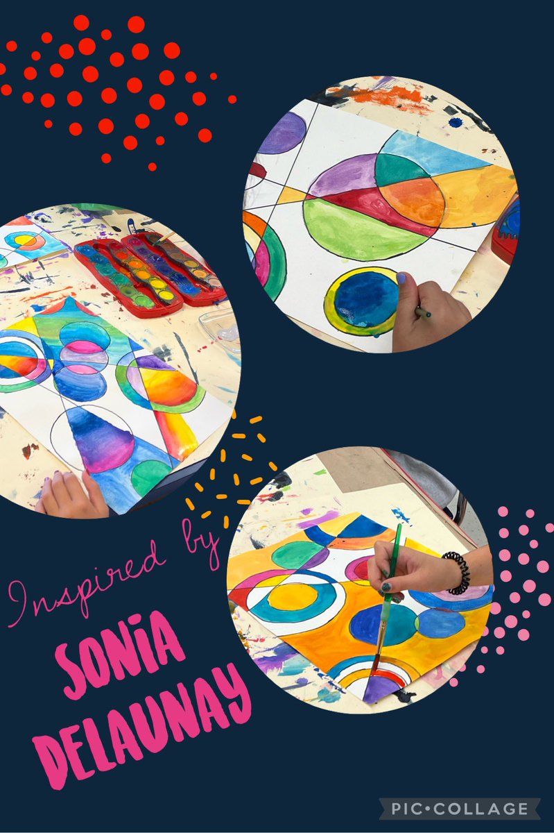 4th graders working hard on their craftsmanship skills while painting their Sonia Delaunay inspired circle art #OTESpride