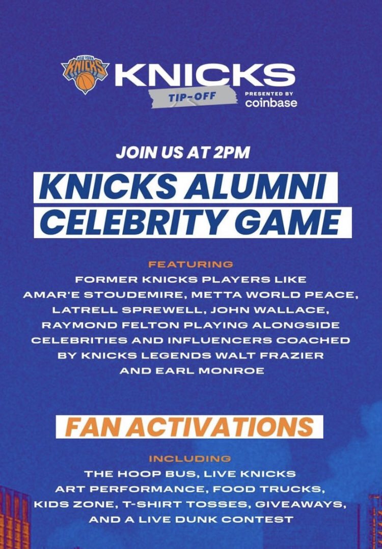 ballin4peace's tweet photo. Sign up now for the @juniorknicks Season Launch Clinic this Saturday (11:30am) at Rucker Park, with @Amareisreal @MettaWorld37 @RealSprewell @44JohnWallace44 and Raymond Felton playing in the @nyknicks Alumni Charity Game (2pm)! 

https://t.co/HMg6UEtwlb

#jrknicks #charitygame https://t.co/g19eGYqwtu