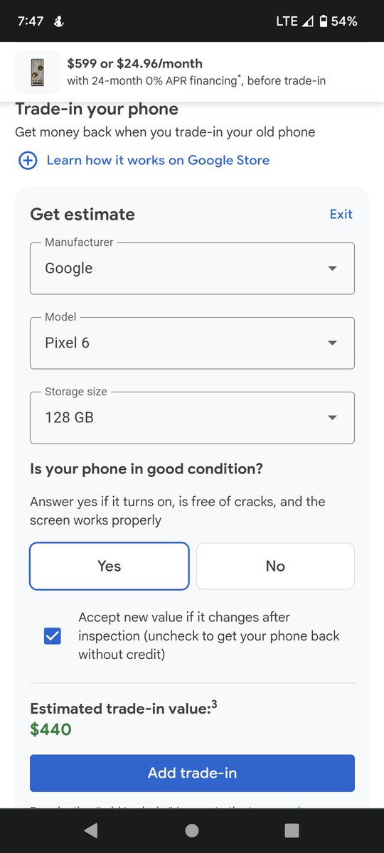 smartphoneyt's tweet photo. Excellent trade in value for pixel 6 🤩🤩 I can move to #pixel7 for just $150 
#Pixel7Pro #GooglePixel7 #Google @Google #TechNews #techno https://t.co/SL5A3ZGZux