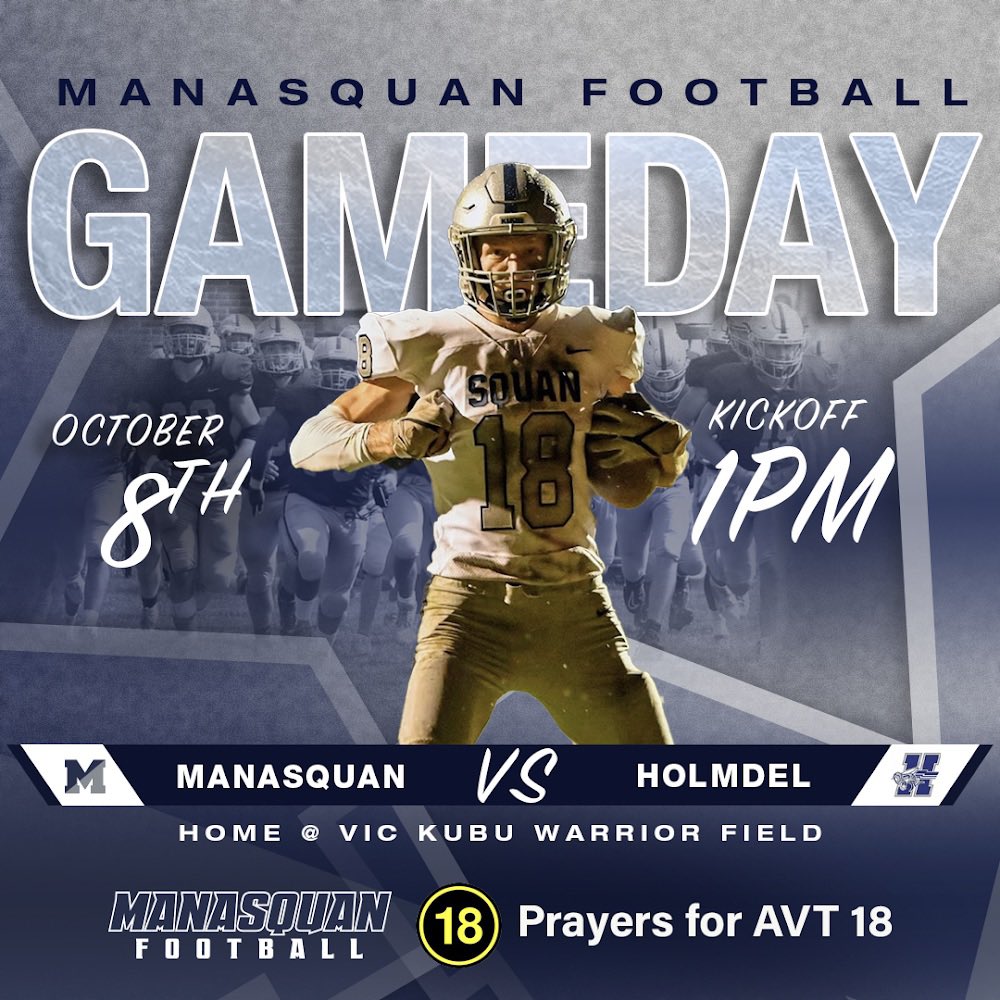Warriors vs. Holmdel
Sat @ Home 1:00pm
Lets go Manasquan. Its time. #18AVT