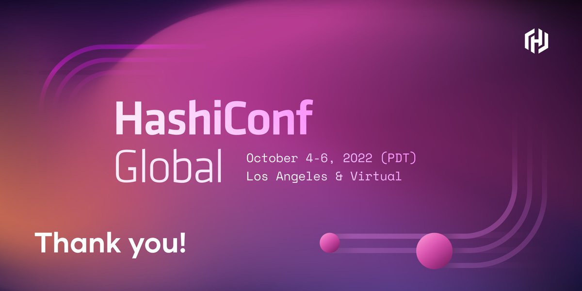 HashiConf's tweet photo. And with that, #HashiConf Global has come to a close. Thank you to everyone who participated, either virtually or in Los Angeles. See you next time! https://t.co/pXKTSOYHEj