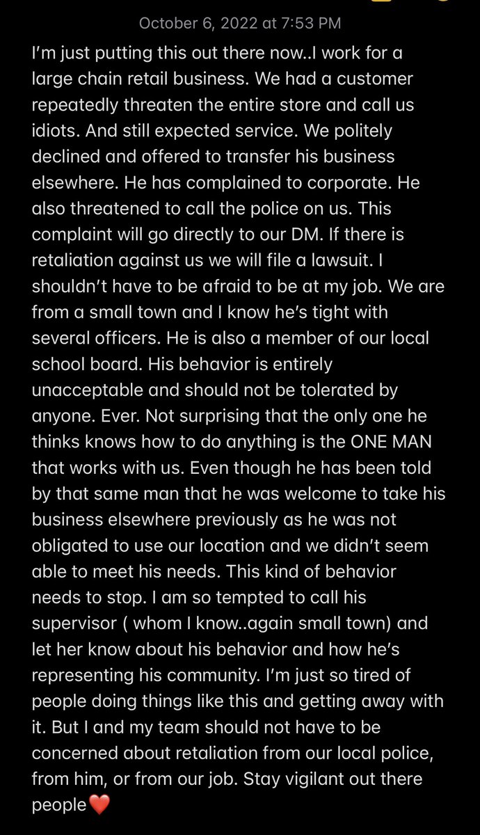 Had to put it in a note.. I just want to be able to do my job without feeling threatened. If this is happening to you or anyone you know please speak up #misogyny #takecare #StandUpForYourself