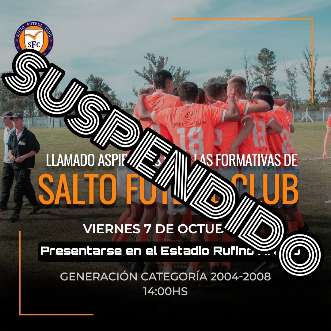 SaltoFC1's tweet photo. ⚠️SUSPENDIDA LA CAPTACIÓN DE MAÑANA EN EL RUFINO ARAUJO ⚠️

Estaremos avisando por las redes cuando sera la próxima jornada de captación para las formativas de Salto FC en la temporada 2023.

#ElEquipoDeLosSalteños
#CanteraNaranja
Vamos Salto FC ⚽ 🍊 https://t.co/jSIfPBo0Yc