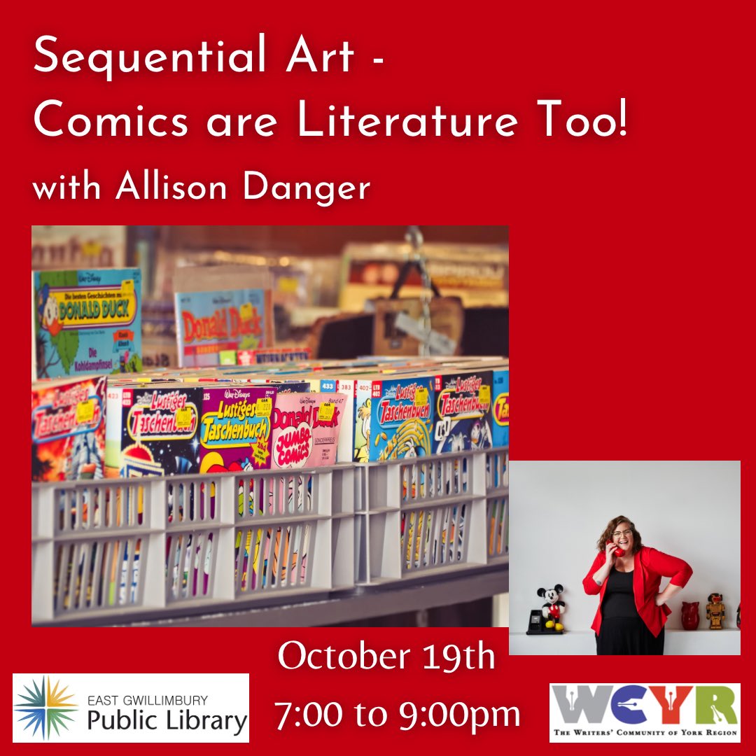 wcyrca's tweet photo. Sequential storytelling with Allison Danger, October 19th. Will you be there? Check out the link for details https://t.co/L8zkRgdZC9 #wcyr #wcyrca #writersofontario
#writersofyorkregion
#writerevent #egpl #eastgwillimburypubliclibrary
#sequentialstorytelling https://t.co/QWX5WDb5ch