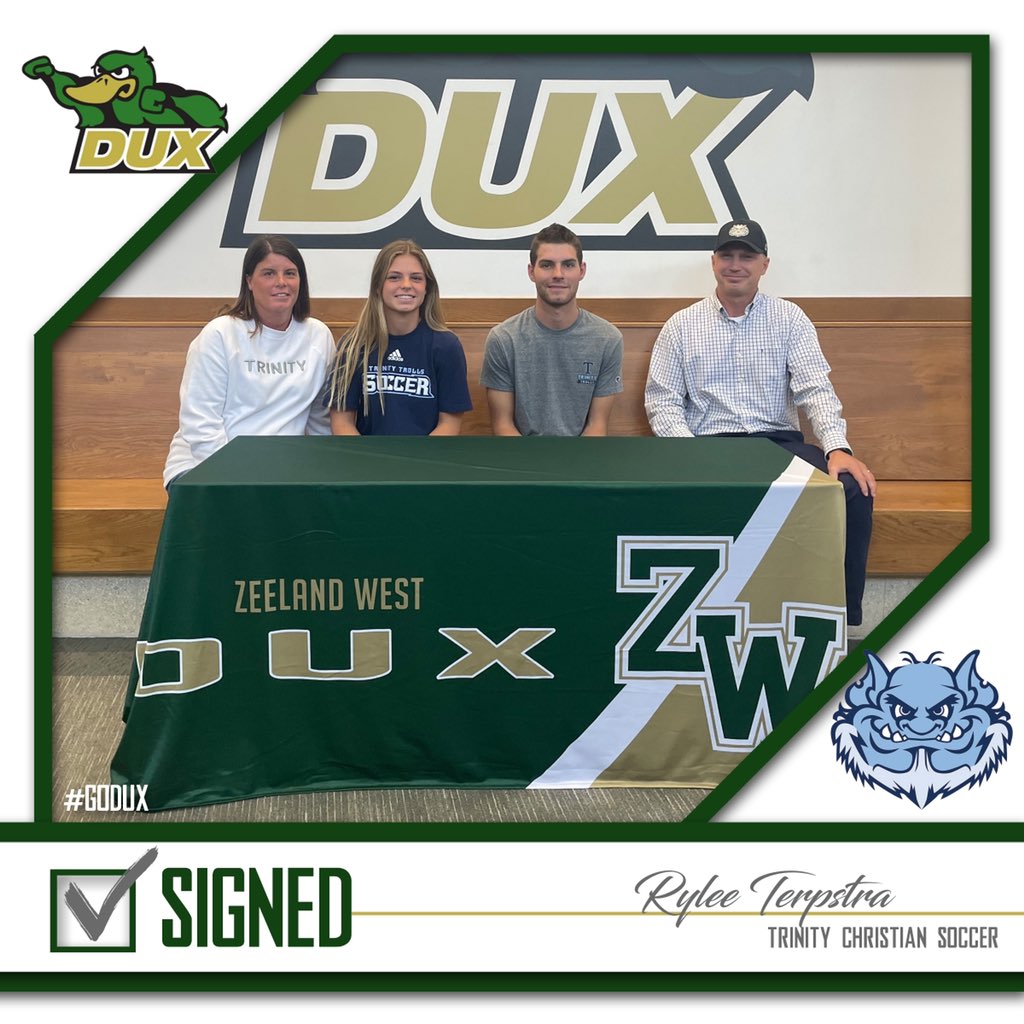 duxsports's tweet photo. Congratulations to Rylee Terpstra who signed this afternoon to continue her soccer career at Trinity Christian College! #godux #gotrolls https://t.co/FGyzmR32Pp