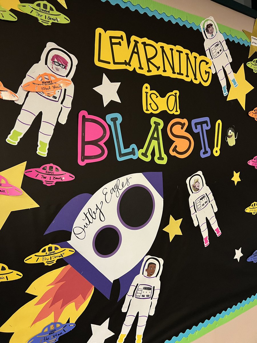 mathnguyeners's tweet photo. Learning is a blast at @OutleyE! iReady and iStation minutes tracking wall are on full display! @AliefISD @CurriculumAssoc https://t.co/dJUm0TInOk