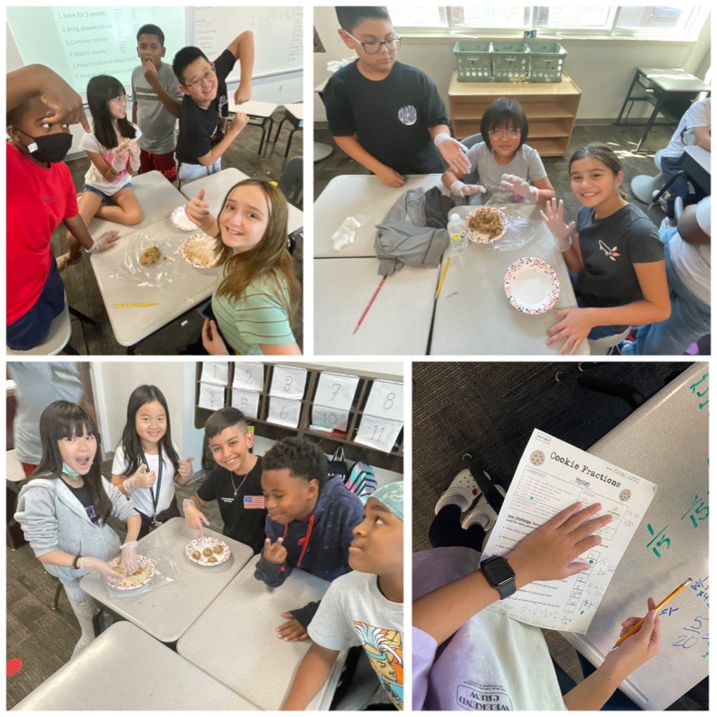 KSfara's tweet photo. Real-world connection…cookie fractions! What a DELICIOUS way to show mastery of adding fractions! #checklist #collaborativegroups #problemsolving #peerpower @TheSocialCore #@JPE_Panthers #JPEPantherPride @FBISDmath #FBISDlearns https://t.co/V512l791MA