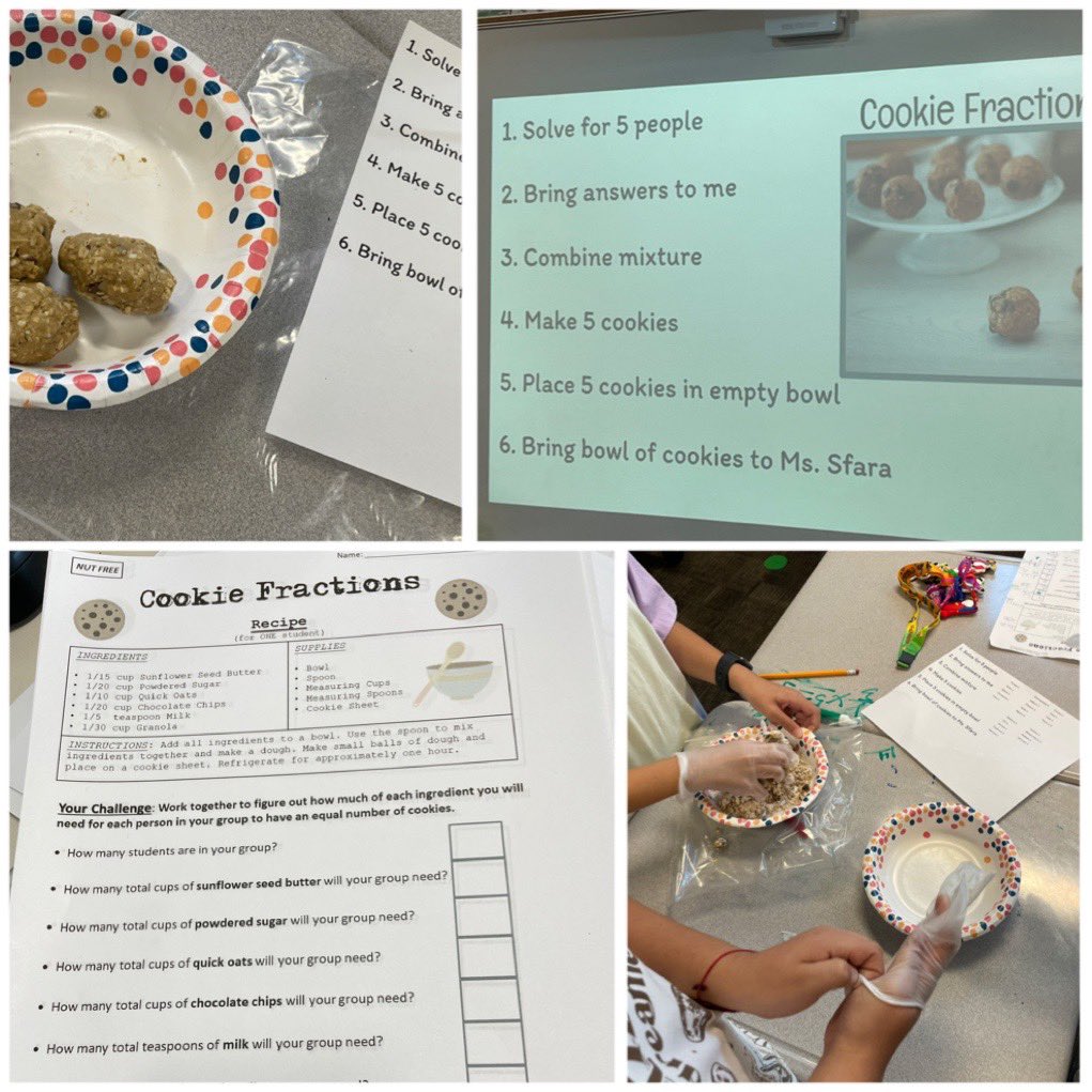 KSfara's tweet photo. Real-world connection…cookie fractions! What a DELICIOUS way to show mastery of adding fractions! #checklist #collaborativegroups #problemsolving #peerpower @TheSocialCore #@JPE_Panthers #JPEPantherPride @FBISDmath #FBISDlearns https://t.co/V512l791MA