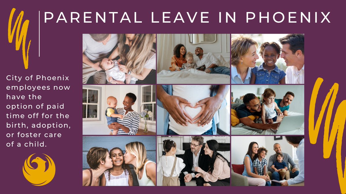 NEW: Another amazing benefit to working with <a href="/CityofPhoenixAZ/">City of Phoenix, AZ</a> 

Employees (current and new) can now get up to 12 weeks of paid parental leave for the birth, adoption, or placement of a new child.

Details in the #PHXNewsroom: bit.ly/3y30JXU
#PHX