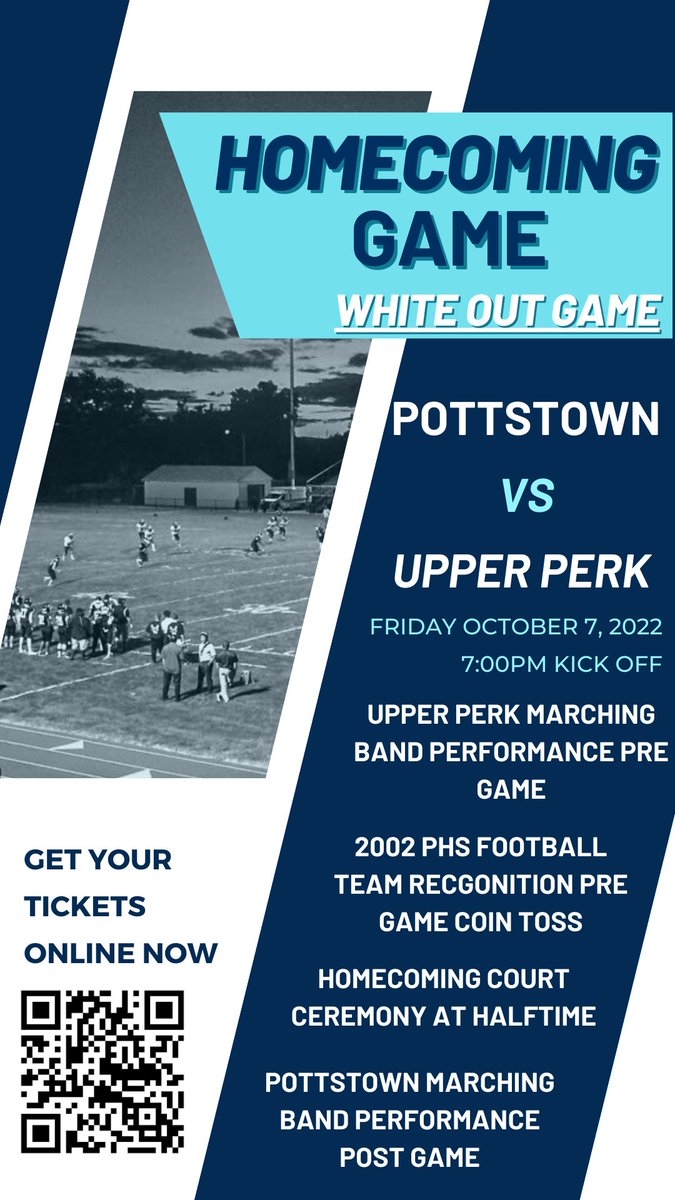 PottstownTrojan's tweet photo. Homecoming 🏈 10/7 7p. ‘02 Trojan FB team recognized pregame. HOCO ceremony halftime. PHS Band performance post game. Get your tickets ahead of time online

@PottstownHigh @pottstownschool @PSDRODRIGUEZ @JohnJarmato @MercuryXstover @AustinHertzog @Rickmartin2022 @PottsmercSports https://t.co/UKZRfOkQLR
