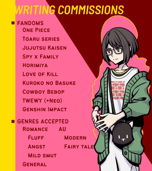 lawxpresso's tweet photo. LIKES + RTS APPRECIATED!!!

Hopefully the last time but as always, earnings from writing c0mms will be saved or used to buy stuff for myself <333

Check thread for links || DM me for enquiries 🫶🏻

Buy me a coffee at: https://t.co/UtEzIFFdoj

🏷️: #writing #commissions #fanfiction https://t.co/hIDR1gUC7m