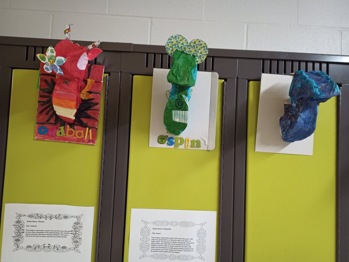ArcandjMs's tweet photo. Dragons to show what habits we want to break and what goals we want to aim for (we called it "metaphorical dragons to slay or display") I love how the art matches the personality of the artist @ddwhdsb @HDSBLiteracy @HDSB_TheShift https://t.co/MLnqCyLH0Q