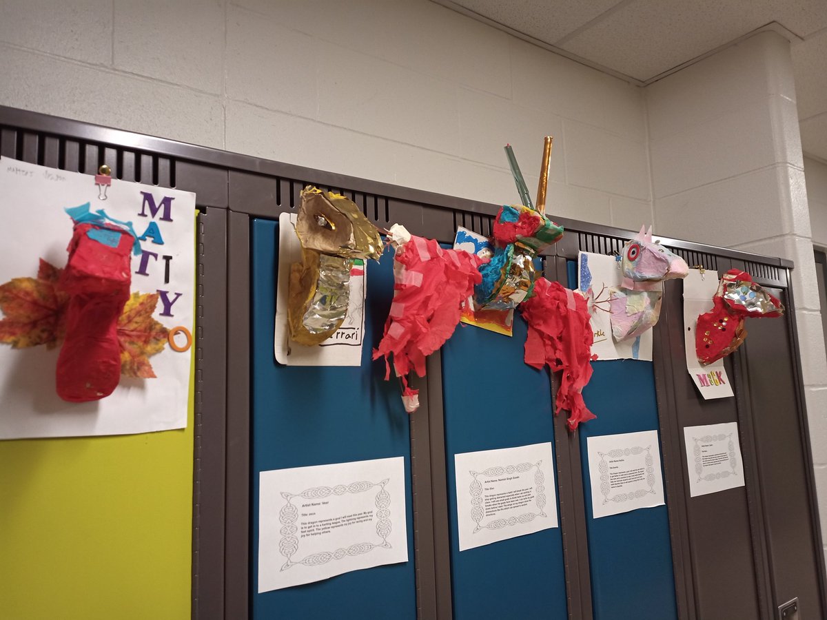 ArcandjMs's tweet photo. Dragons to show what habits we want to break and what goals we want to aim for (we called it "metaphorical dragons to slay or display") I love how the art matches the personality of the artist @ddwhdsb @HDSBLiteracy @HDSB_TheShift https://t.co/MLnqCyLH0Q