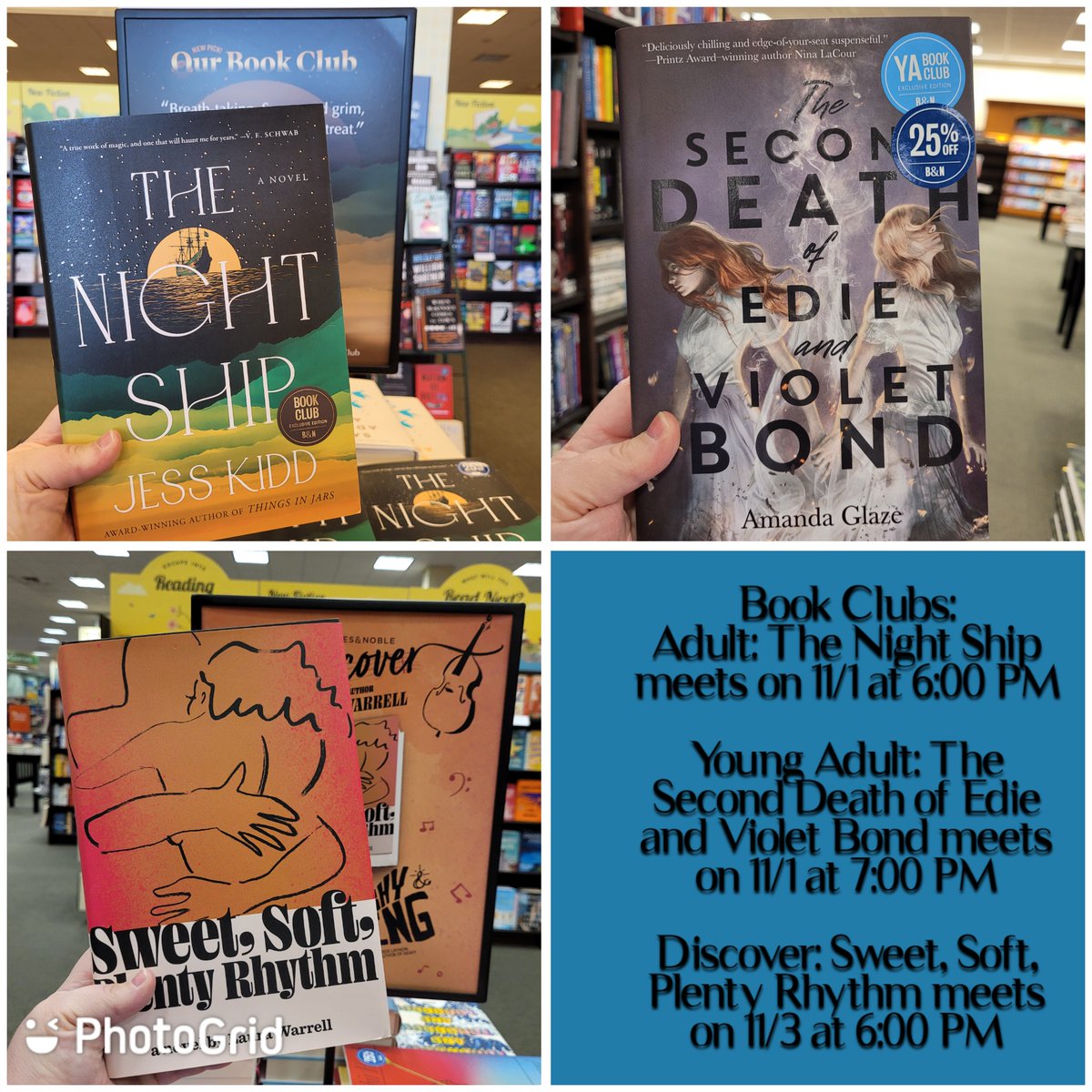 BNStPeters's tweet photo. Book Clubs are back at Barnes and Noble in St. Peters! To learn more, ask a store associate or visit this link to see our upcoming events: https://t.co/OFs1XsIhD1
.
.
.
#bnbooks #bnbookclub #bnya #bndiscoverpicks https://t.co/WefvlABHzo