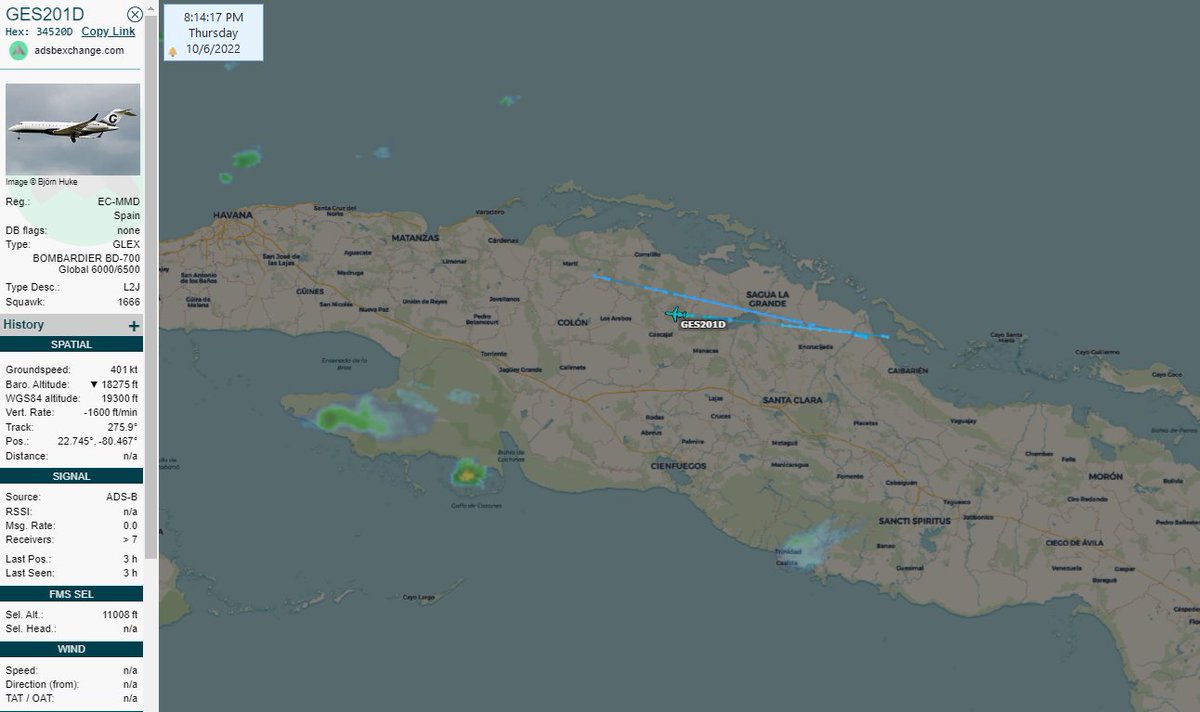 FlconEYES's tweet photo. ✈️ Varadero a la Habana
Don Miguel Fluxá Rossello dueño de #Iberostar copropietario y director general de Camper y fiel devoto de la Dictadura de #Cuba.

EC-MMD | #ECMMD | #34520D |  
Bombardier BD-700-1A10 Global

#Ahora #OSINTCuba #cuavion #Cuba #6Oct https://t.co/OYH2BM33ur