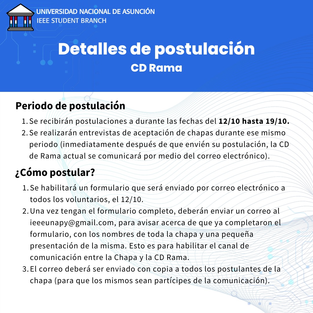IEEEUNA's tweet photo. Quedate atento/a al grupo de WhatsApp y a nuestras redes 📲

Los requisitos completos los podrán encontrar en el siguiente link  🔗
https://t.co/MDYMWB72W8 https://t.co/gKiUFUnjHe