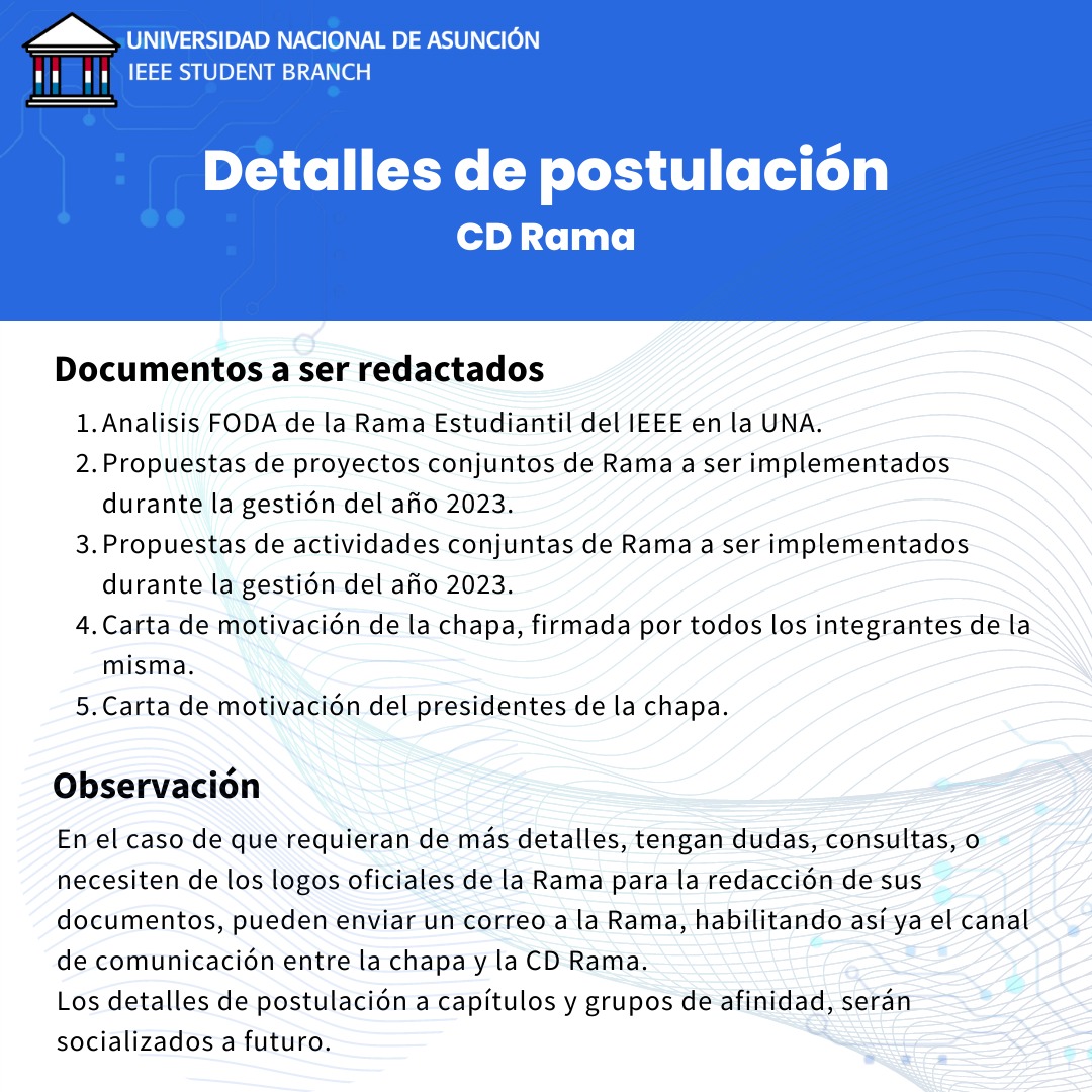 IEEEUNA's tweet photo. Quedate atento/a al grupo de WhatsApp y a nuestras redes 📲

Los requisitos completos los podrán encontrar en el siguiente link  🔗
https://t.co/MDYMWB72W8 https://t.co/gKiUFUnjHe