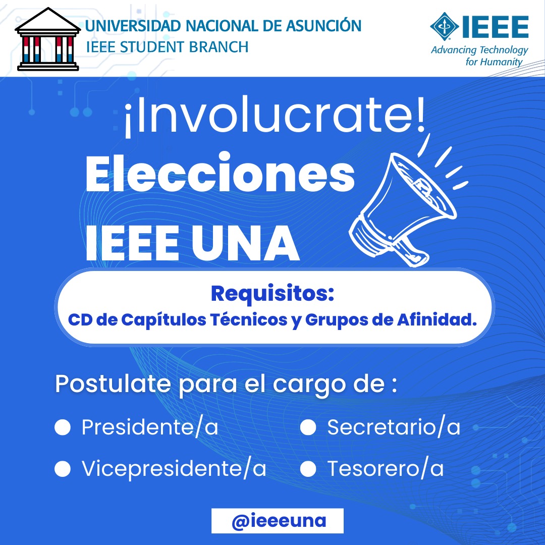 IEEEUNA's tweet photo. Atención Voluntarios/as 🤩

Estos son los Requisitos para  postulaciones a Comisiones Directivas de Capítulos Técnicos y Grupos de Afinidad 📥

El periodo de recepción de postulaciones será del 12/10 al 19/10 📆 https://t.co/y65QTHG5Wv