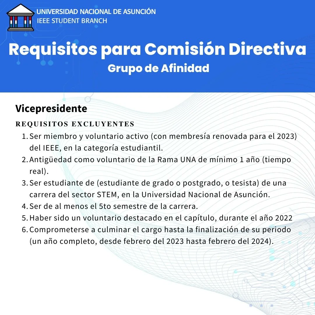 IEEEUNA's tweet photo. Si tenés interés en liderar alguno de ellos, te invitamos a postular 📢

Quedate atento/a al grupo de WhatsApp y a nuestras redes 📲

Los requisitos completos los podrán encontrar en el siguiente link  🔗
https://t.co/MDYMWBpcag https://t.co/EcVk8tCaXQ