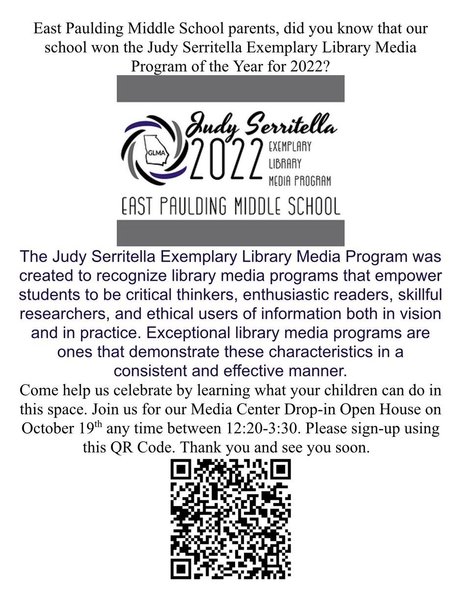 epmsraiders's tweet photo. October 19th, our Media Center welcomes Media Specialists (9:00-12:00) from all over the state of Georgia and EPMS parents (12:30-3:30) to check out our amazing Maker Space and award winning Media Center.#pcsdsuccess #pcsdcreate #stemeducation @pcstecheds @pauldingboe @Supt4PCSD https://t.co/FaQidzvdIt