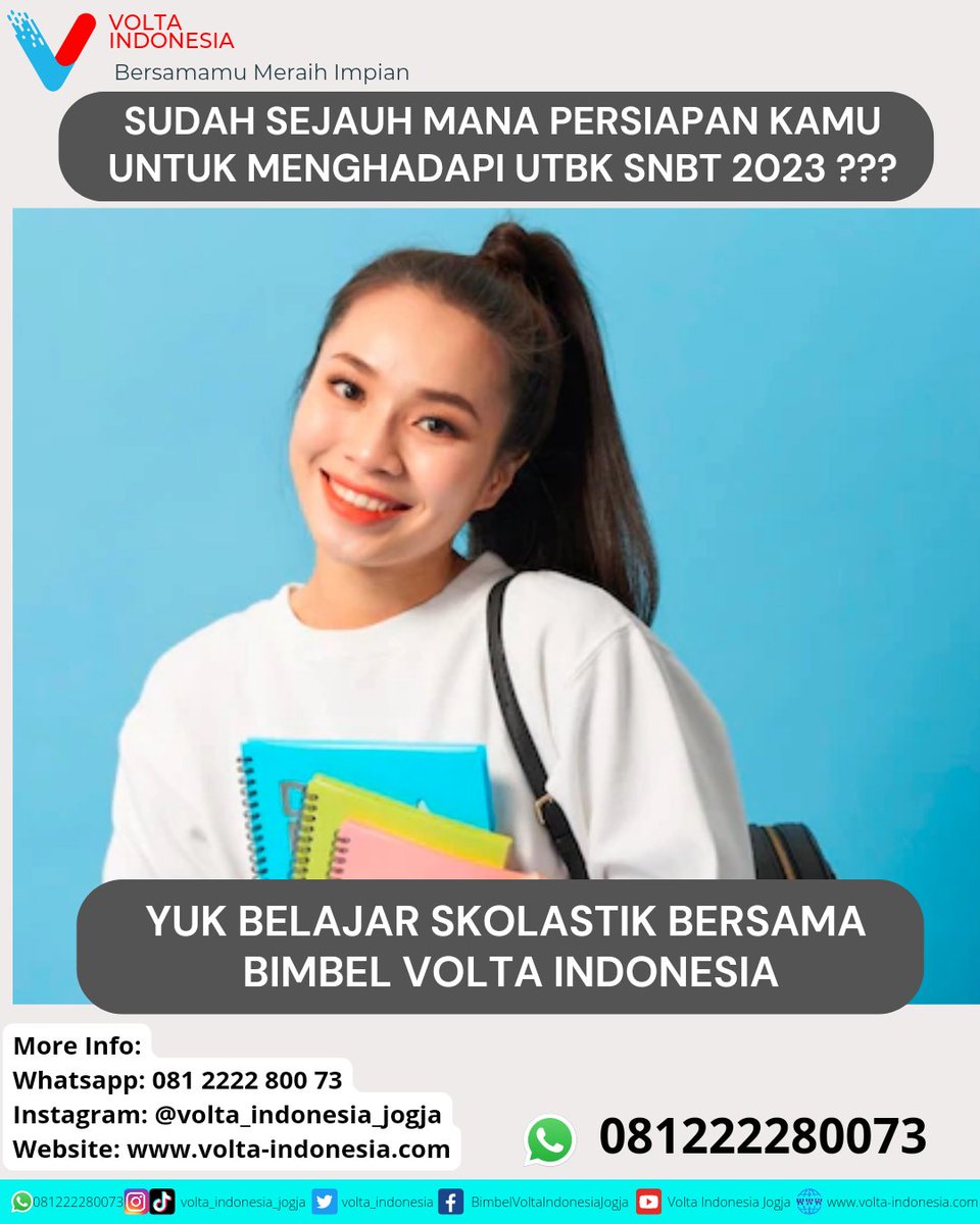 volta_indonesia's tweet photo. Tes skolastik itu apa sih??? Sudah sejauh mana persiapan skolastik kalian buat SNBT 2023 besok? Yuk belajar skolastik bersama BIMBEL VOLTA INDONESIA 🥰
#voltaindonesia #bersamamumeraihimpian #3SMA #Gapyear #SNBT2023 #utbksnbt2023 #bimbelmurahjogja #bimbelSMA #bimbelutbk https://t.co/7zNRTFlibo
