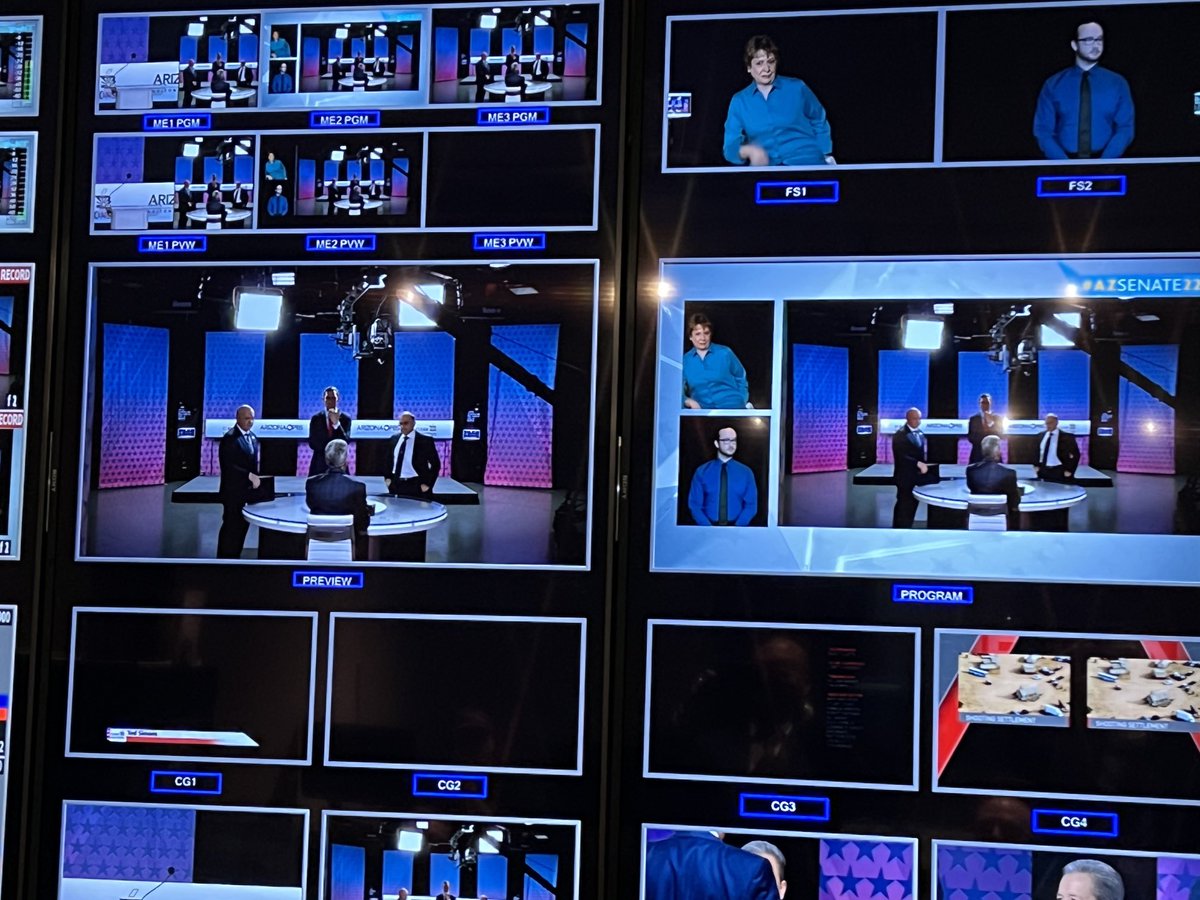 cwk181's tweet photo. Moments away from the #AZSenate22 debate. The candidates and moderators are talking about last minute questions and logistics. https://t.co/StN6HB0uns